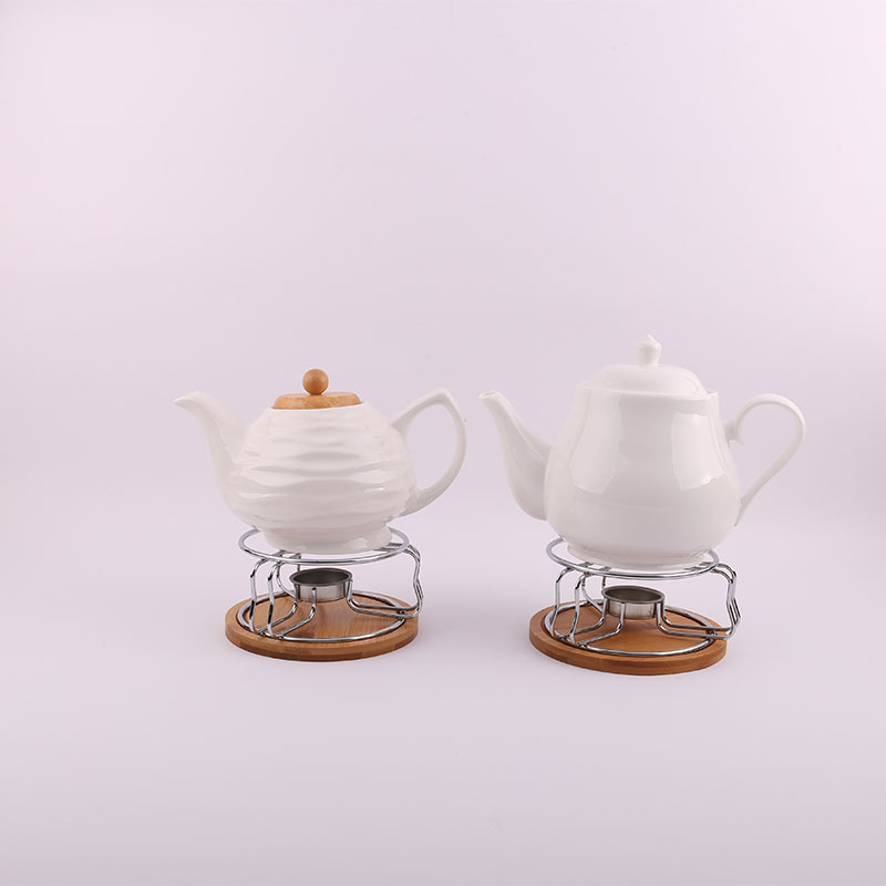 陶瓷茶壶咖啡壶带加热座波纹壶