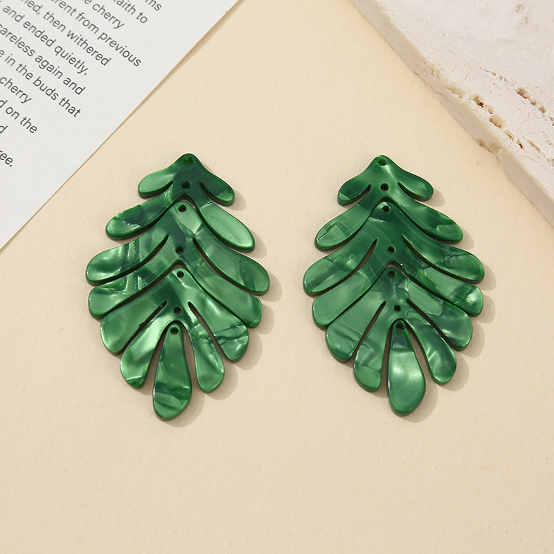 欧美新款树叶耳环醋酸多色花纹耳坠DIY饰品挂件时尚配饰项链挂件 详情图2