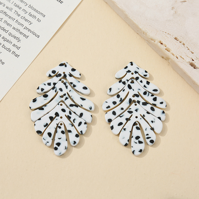 欧美新款树叶耳环醋酸多色花纹耳坠DIY饰品挂件时尚配饰项链挂件 细节图