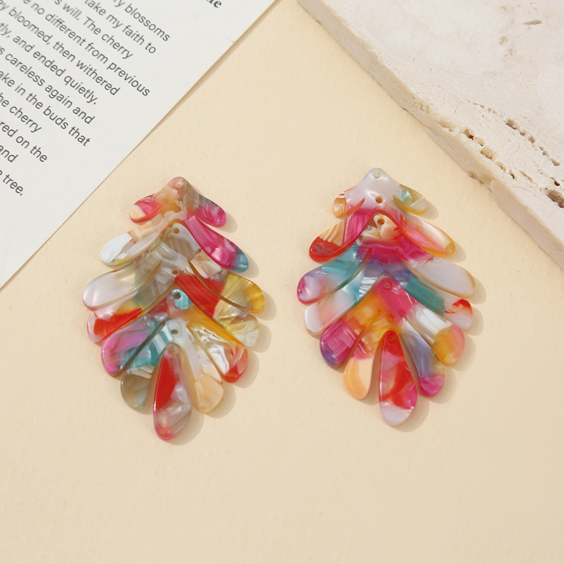 欧美新款树叶耳环醋酸多色花纹耳坠DIY饰品挂件时尚配饰项链挂件 白底实物图