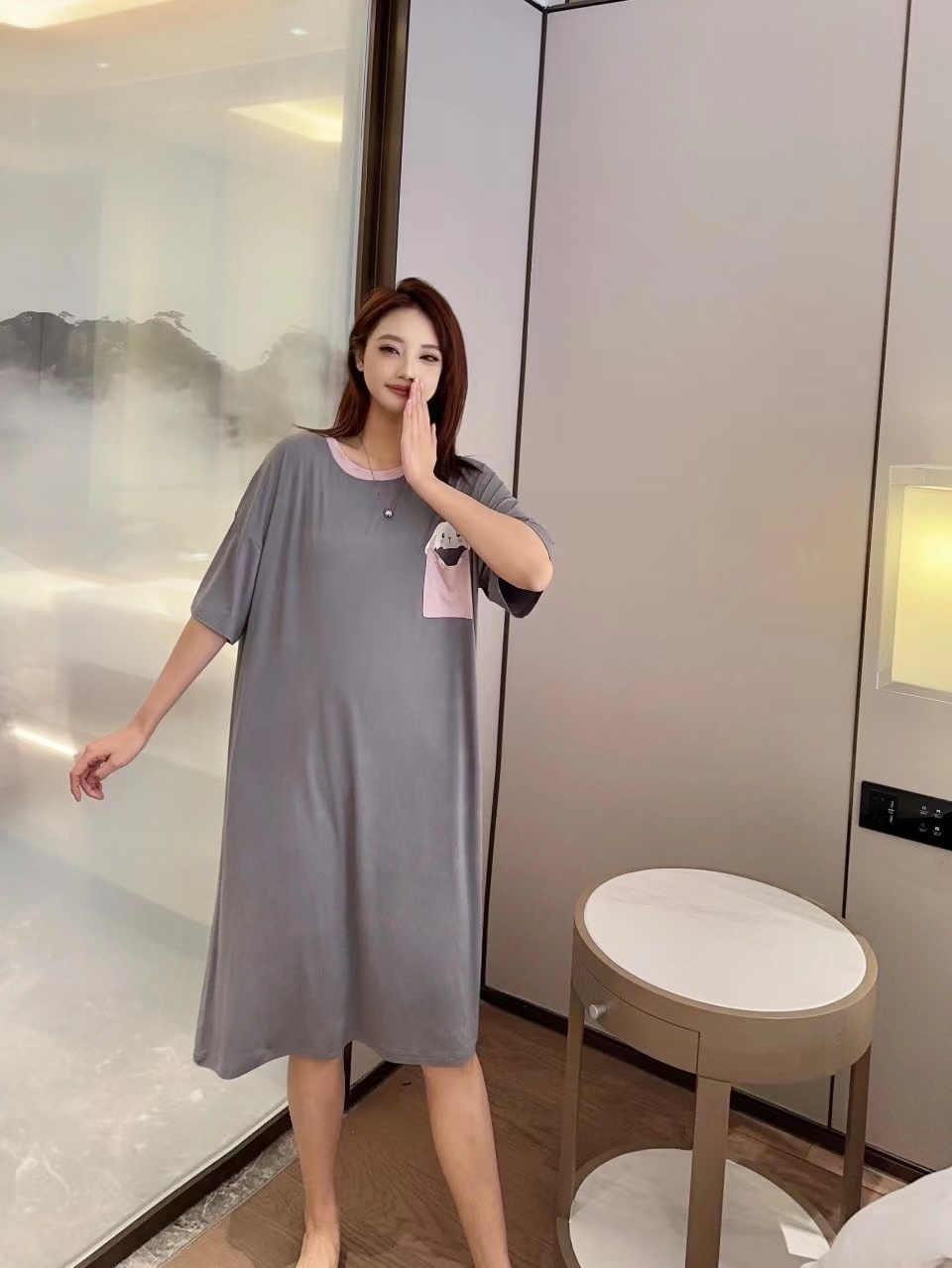 睡衣/睡衣夏季/睡衣女长袖韩版/带胸垫睡衣/夏月子服产品图