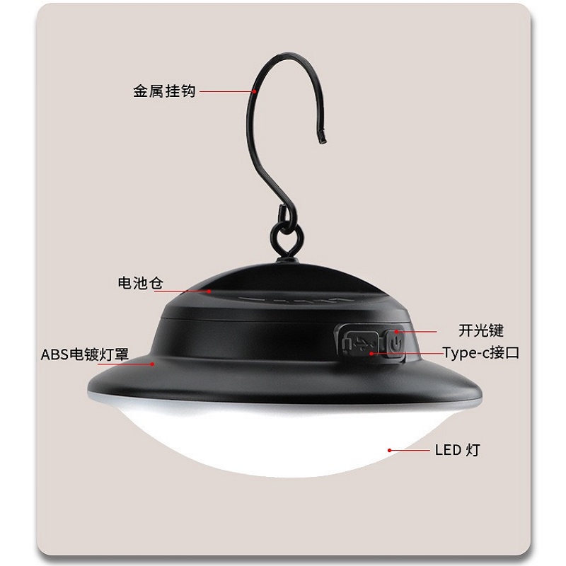 Outdoor multi-functional camping light TYPE-C charging tent light Portable hook emergency light LED camping light waterproof tent atmosphere light hand-held searchlight outdoor waterproof camping light Application Scenario