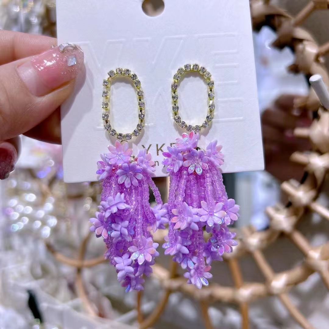 夏季多巴胺小花流苏耳环串珠耳饰摄影拍照视频必备款耳坠耳饰详情图3