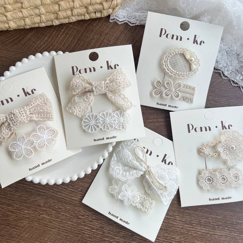 Nuevos modelos adorable encaje tela arcos perlas horquillas moda infantil accesorios para el pelo decoraciones de flores Specification image