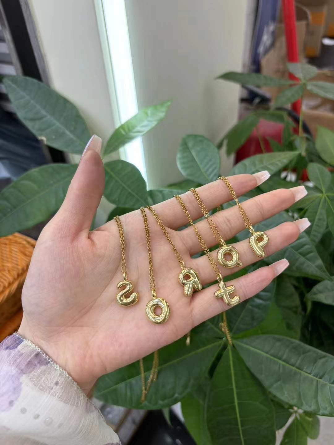 Bubble letters, pure copper, real gold, 18K