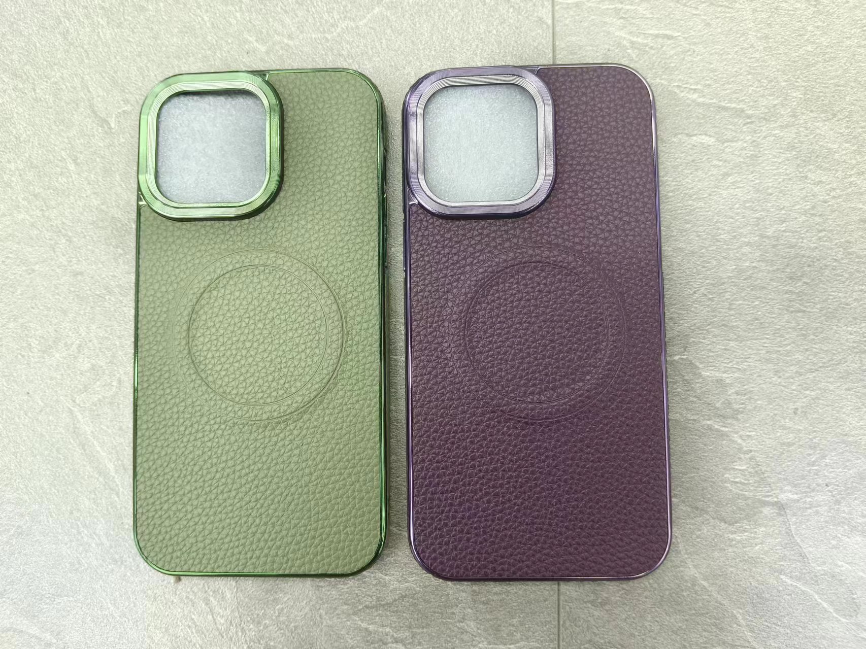 Litchi pattern electroplated magnetic phone case