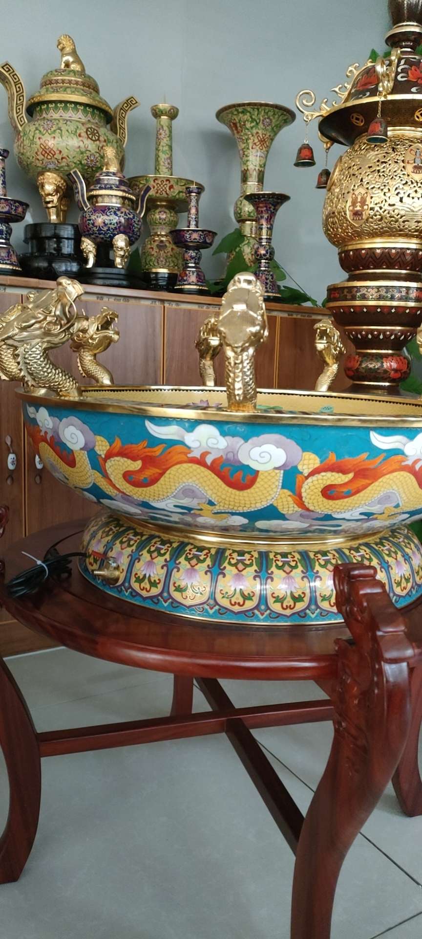 祥晟堂佛具，纯铜珐琅彩工艺浴佛盆景泰蓝花瓶景泰蓝详情图9