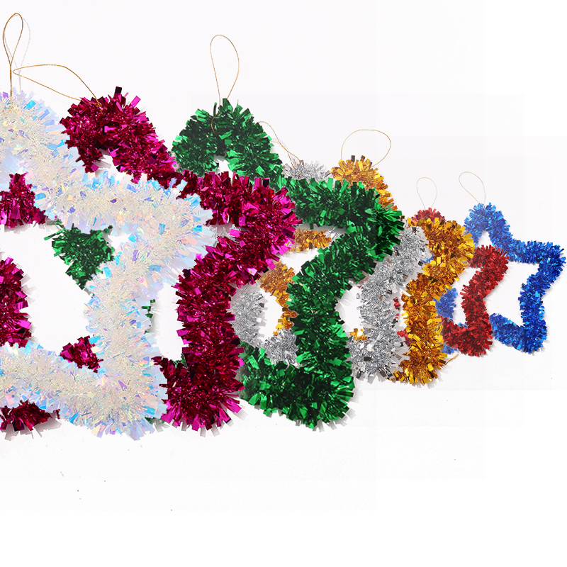 圣诞花环圣诞用品五角星彩条拉花五角星挂饰商场挂坠布置道具节日用品