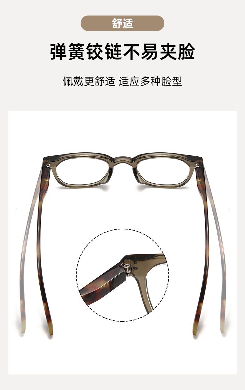 Fashionable cross-border spring-leg full-frame reading glasses with AC plates, square frame rivets and dot patterns, elderly reading glasses pic 5