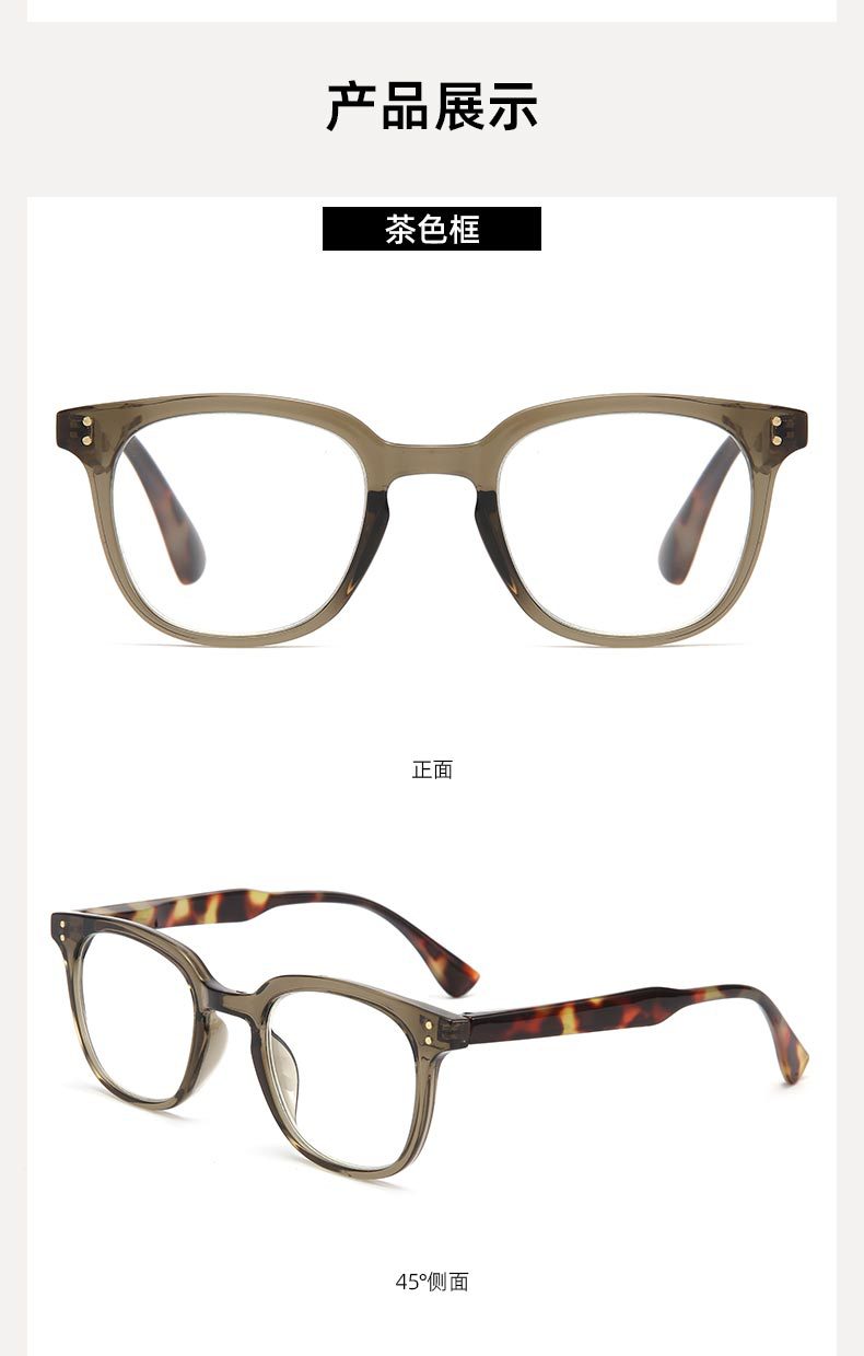 Fashionable cross-border spring-leg full-frame reading glasses with AC plates, square frame rivets and dot patterns, elderly reading glasses pic 13