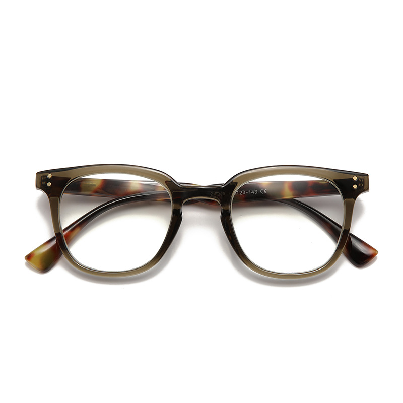 Fashionable cross-border spring-leg full-frame reading glasses with AC plates, square frame rivets and dot patterns, elderly reading glasses Item Picture