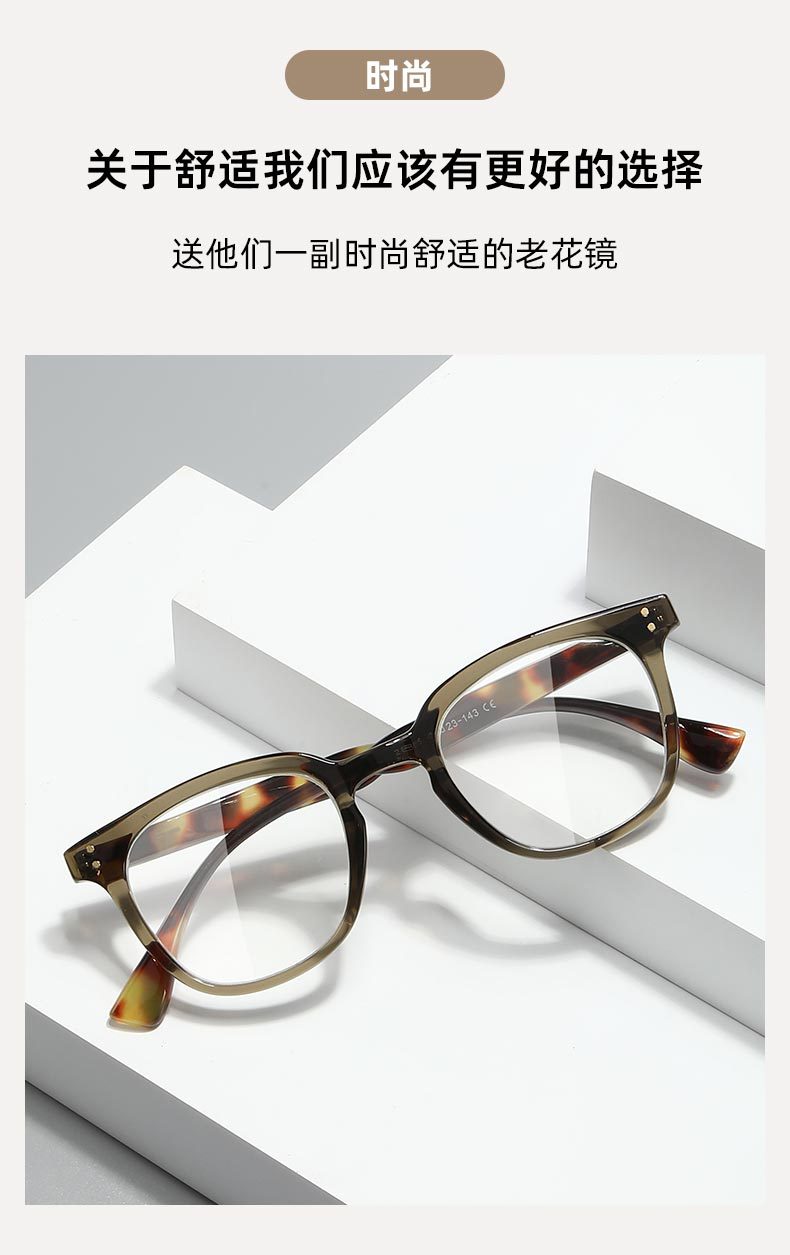 Fashionable cross-border spring-leg full-frame reading glasses with AC plates, square frame rivets and dot patterns, elderly reading glasses pic 4