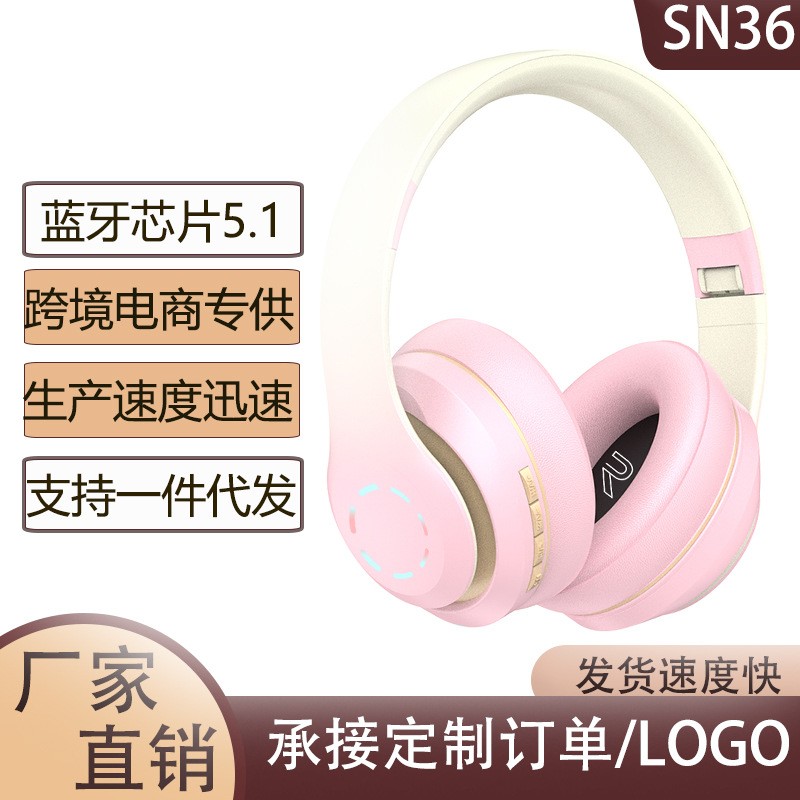 跨境新款无线头戴式蓝牙耳机炫酷发光音乐耳麦3D立体全包耳套私模