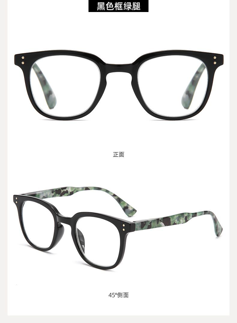 Fashionable cross-border spring-leg full-frame reading glasses with AC plates, square frame rivets and dot patterns, elderly reading glasses pic 16