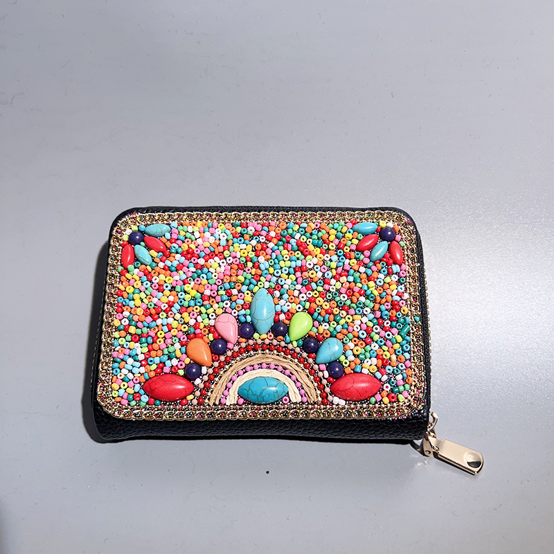 国潮米珠花朵迷你风琴卡片包新疆内蒙古旅游纪念品精致卡片收纳包复古零钱包