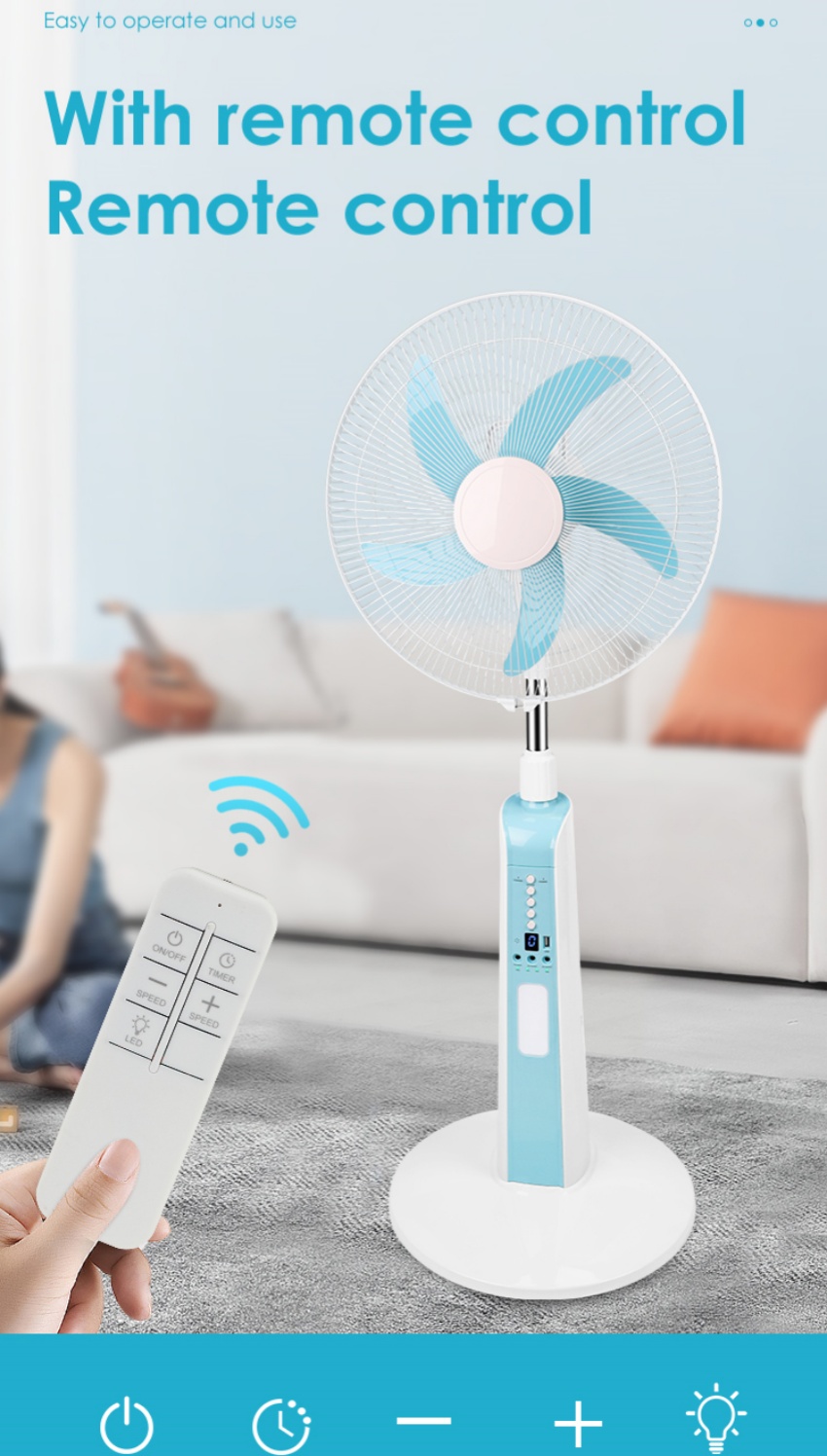Vidas' rechargeable, remotely controllable, detachable solar panel standing 16-inch electric FAN Application Scenario