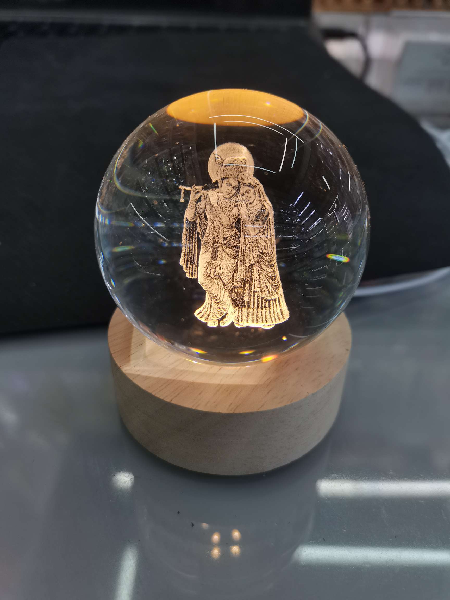 100号水晶球印度佛像暖白光饰品 精美工艺品 水晶玻璃艺术品 独特礼品/工艺品/水晶工艺品 璀璨闪耀详情图2