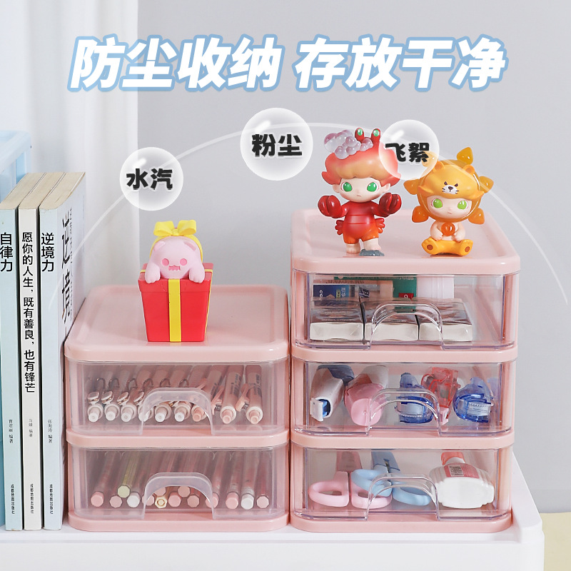 T38-W0116三层马卡龙色学生桌面文具收纳盒透明大容量马克笔架创意彩笔铅笔盒 
