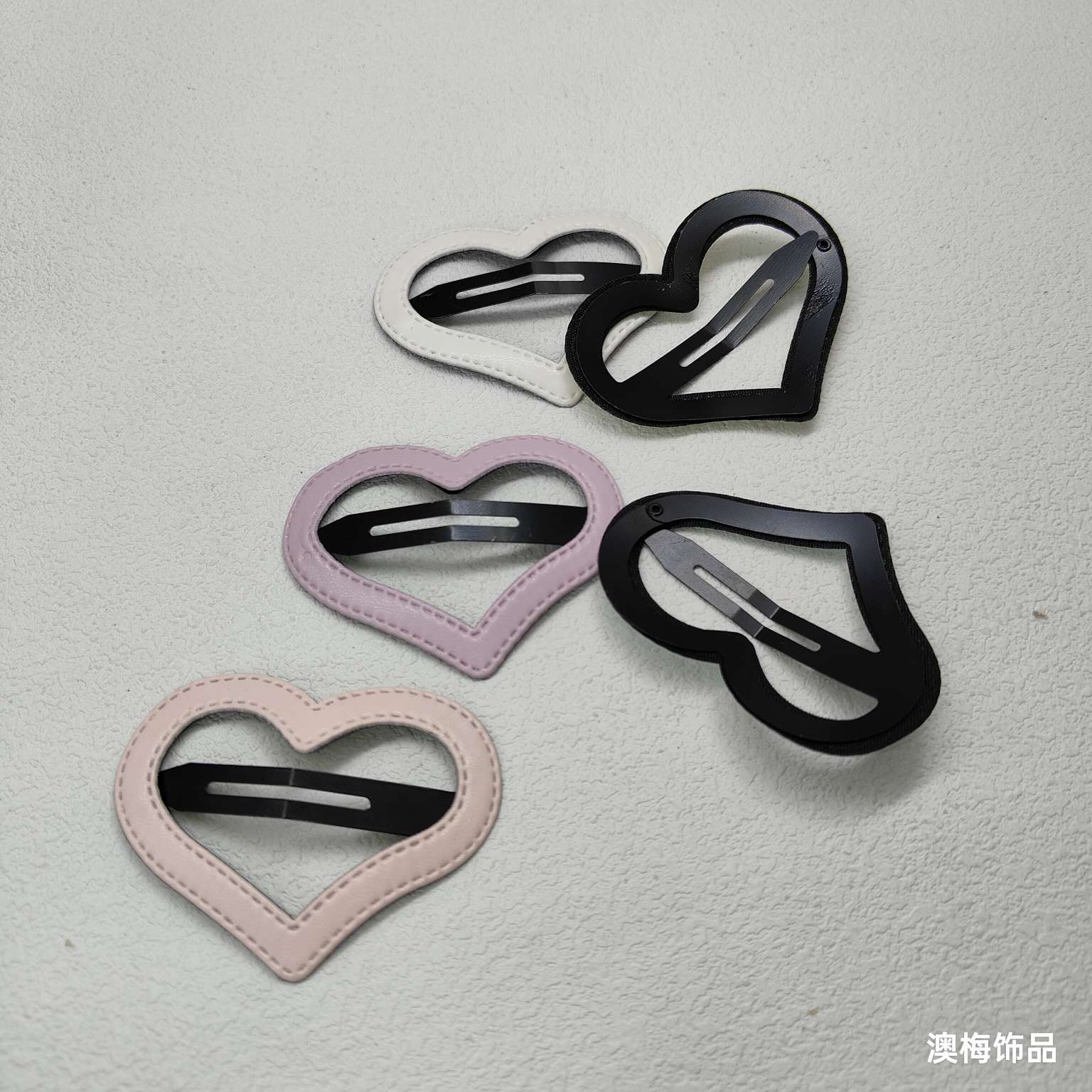 简约大号PU爱心掰掰夹女生后脑勺碎发夹学生侧边夹爱心刘海夹发饰
