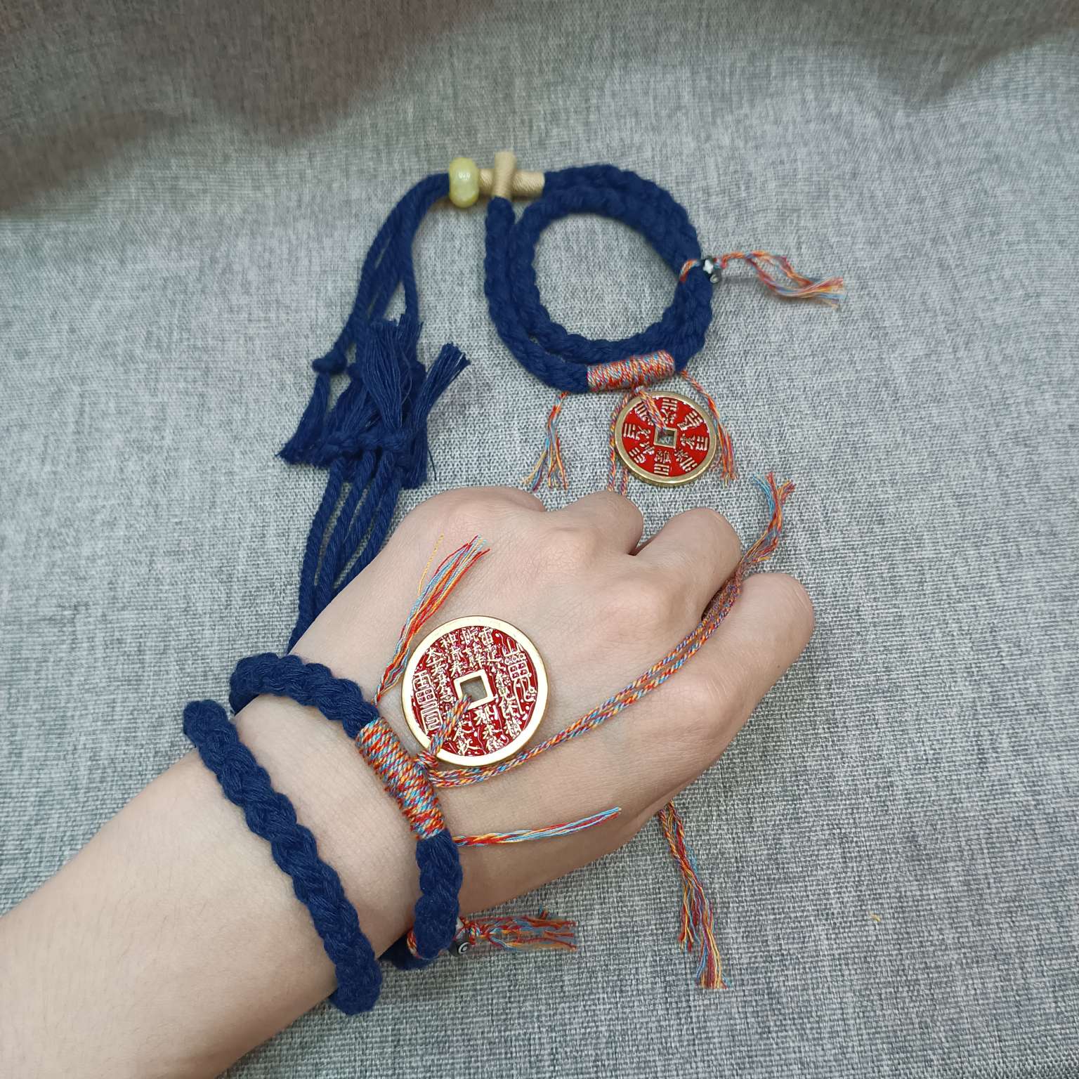 Bracelet, string, mountain ghost money, red copper money, jewelry, and InS-style lucky bracelet detail image 7