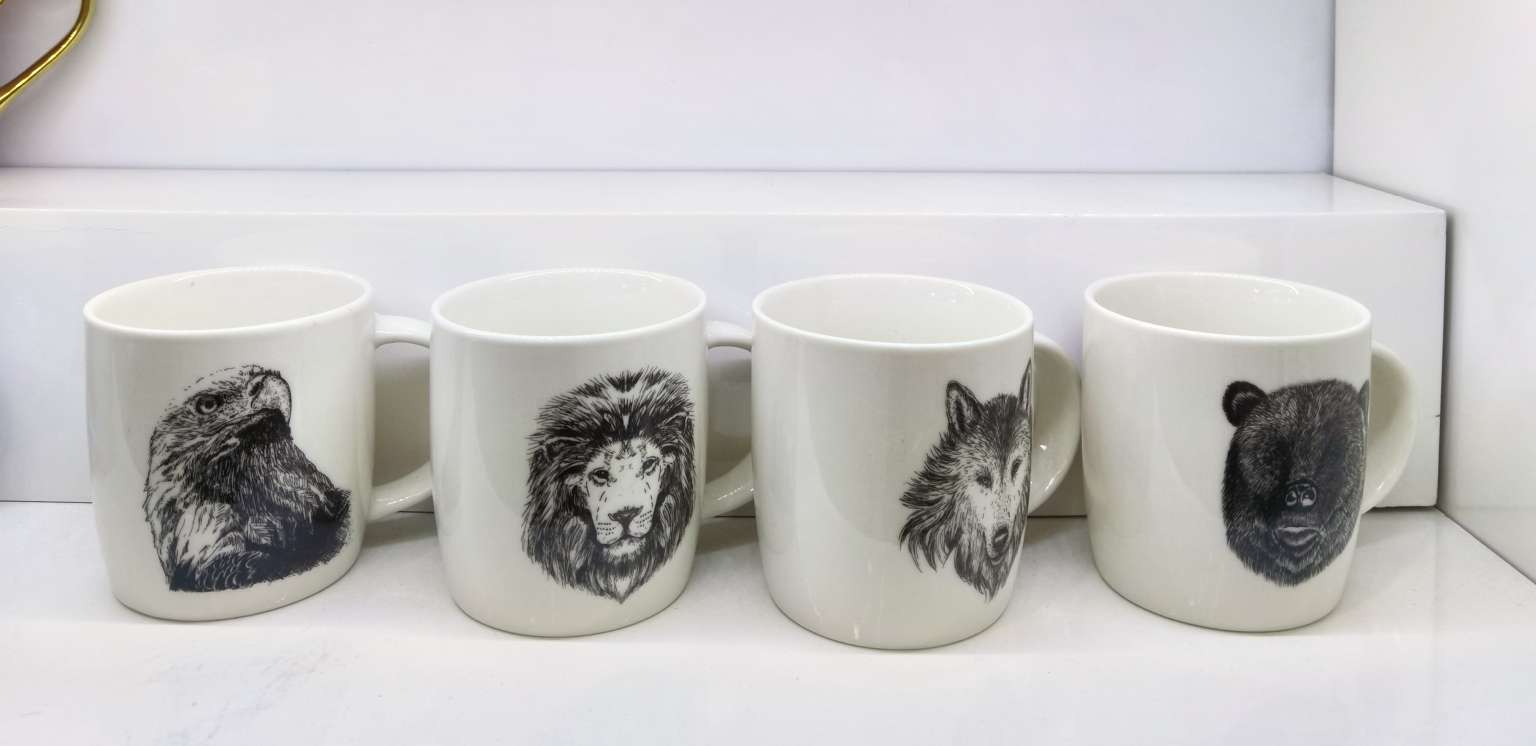 xb00000857 Black and White cartoon Animal Head Ceramic Cup