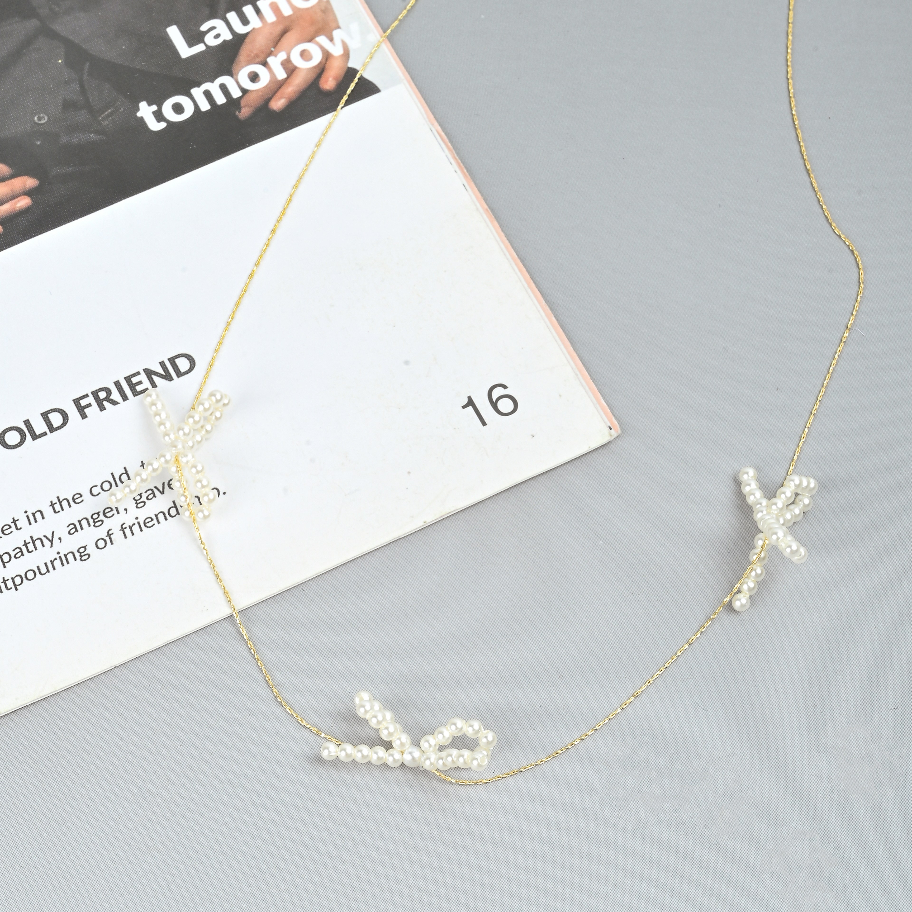 法式复古小众珍珠蝴蝶结项链女设计感个性甜美百搭气质颈链锁骨链细节图