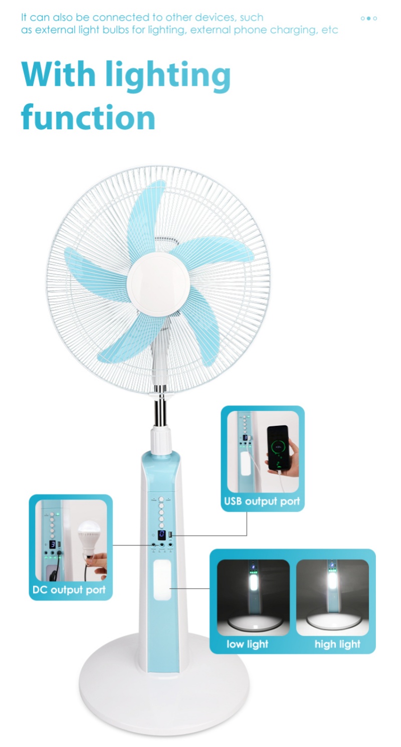 Vidas' rechargeable, remotely controllable, detachable solar panel standing 16-inch electric FAN Item Picture