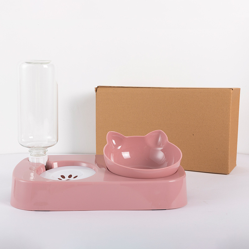 New anti-slip slanted cat bowl with a home style and water jug, cat-shaped floating water double bowl, food bowl and pet bowl, available for wholesale in stock Application Scenario