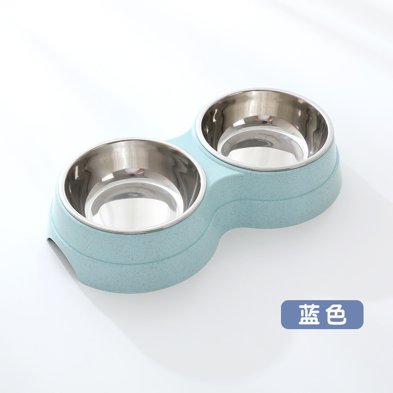 Wholesale wheat straw pet double-bowl round two-in-one dog bowl for both drinking and feeding Item Picture