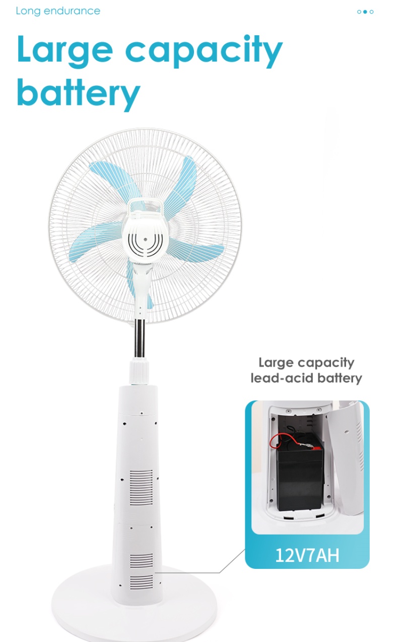 Vidas' rechargeable, remotely controllable, detachable solar panel standing 16-inch electric FAN Specification image