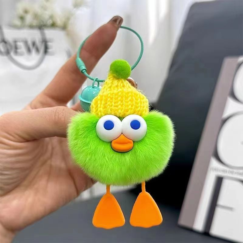 New rabbit fur little duck car keychain pendant, plush toy, small coal ball, schoolbag and bag hanging decoration Specification image