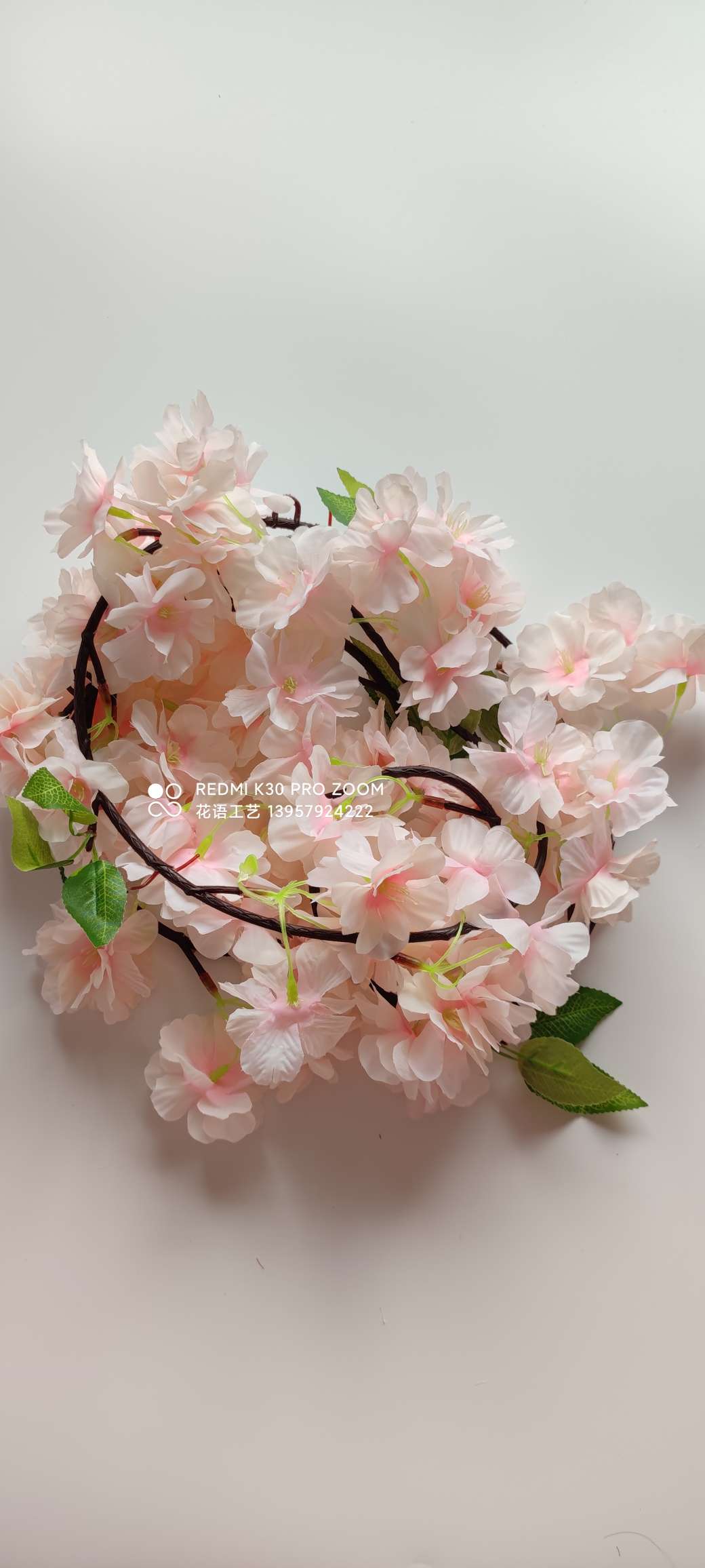 Artificial cherry blossom rattan, artificial flower rattan, wedding furniture, decoration, air conditioning, water pipe winding, Amazon cross-border supply, fake details Picture