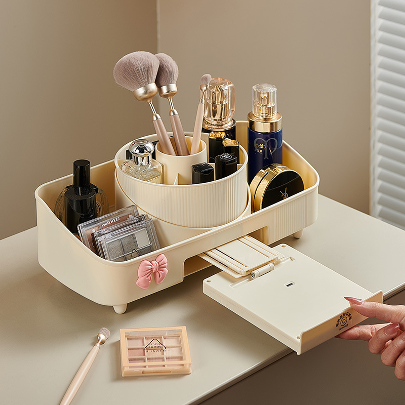 X51-8521 Cosmetics Storage Box with mirror, desktop rotating makeup box, Lipstick, eyeshadow and makeup rack Specification image