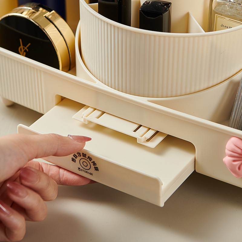 X51-8521 Cosmetics Storage Box with mirror, desktop rotating makeup box, Lipstick, eyeshadow and makeup rack detail image 2
