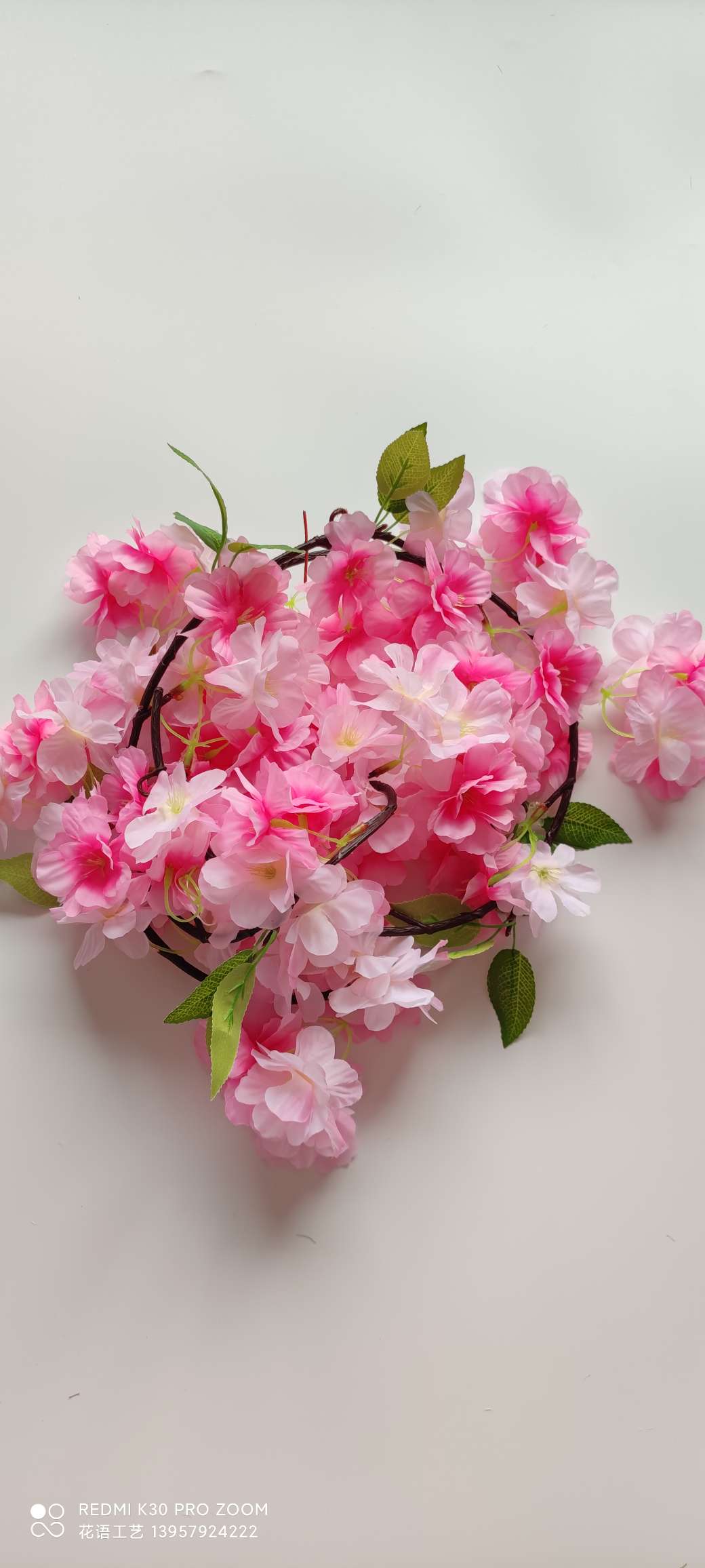 Artificial cherry blossom rattan, artificial flower rattan, wedding furniture, decoration, air conditioning, water pipe winding, Amazon cross-border supply, fake Item Picture