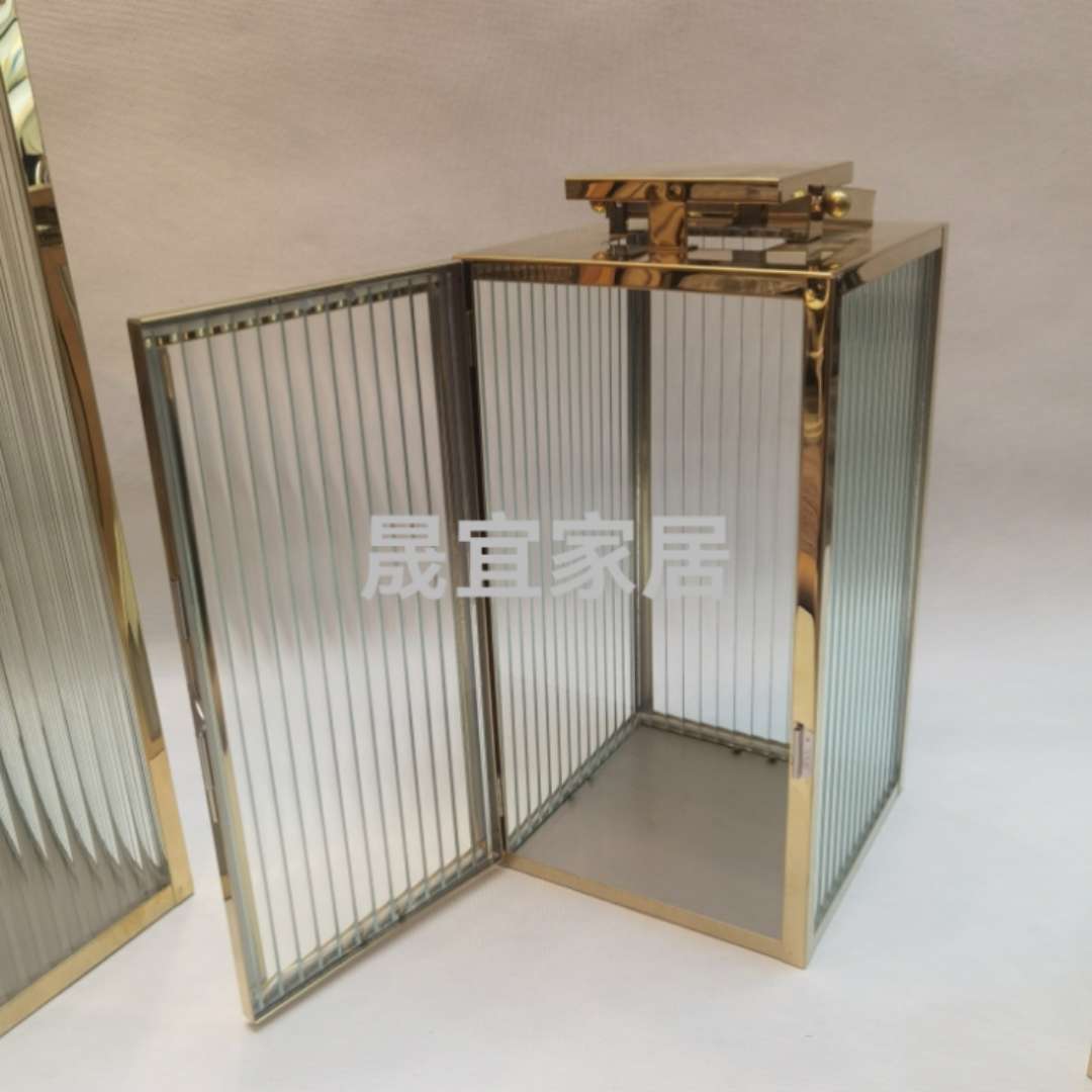 不锈钢金属金色波浪纹加厚玻璃风灯烛台家居落地摆件婚庆庭院欧式美式创意铁艺烛台烛台金属铁小烛台白底实物图