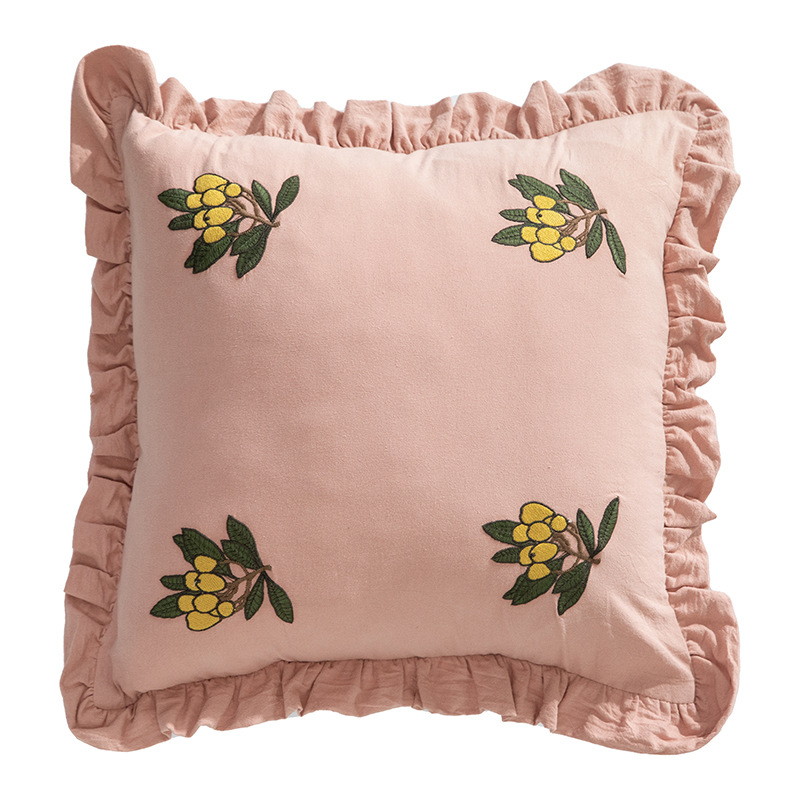 New Chinese-style embroidered loquat pillow cover, home living room sofa pillow, ins style black fungus edge embroidered pillow cushion, jacquard cushion Item Picture