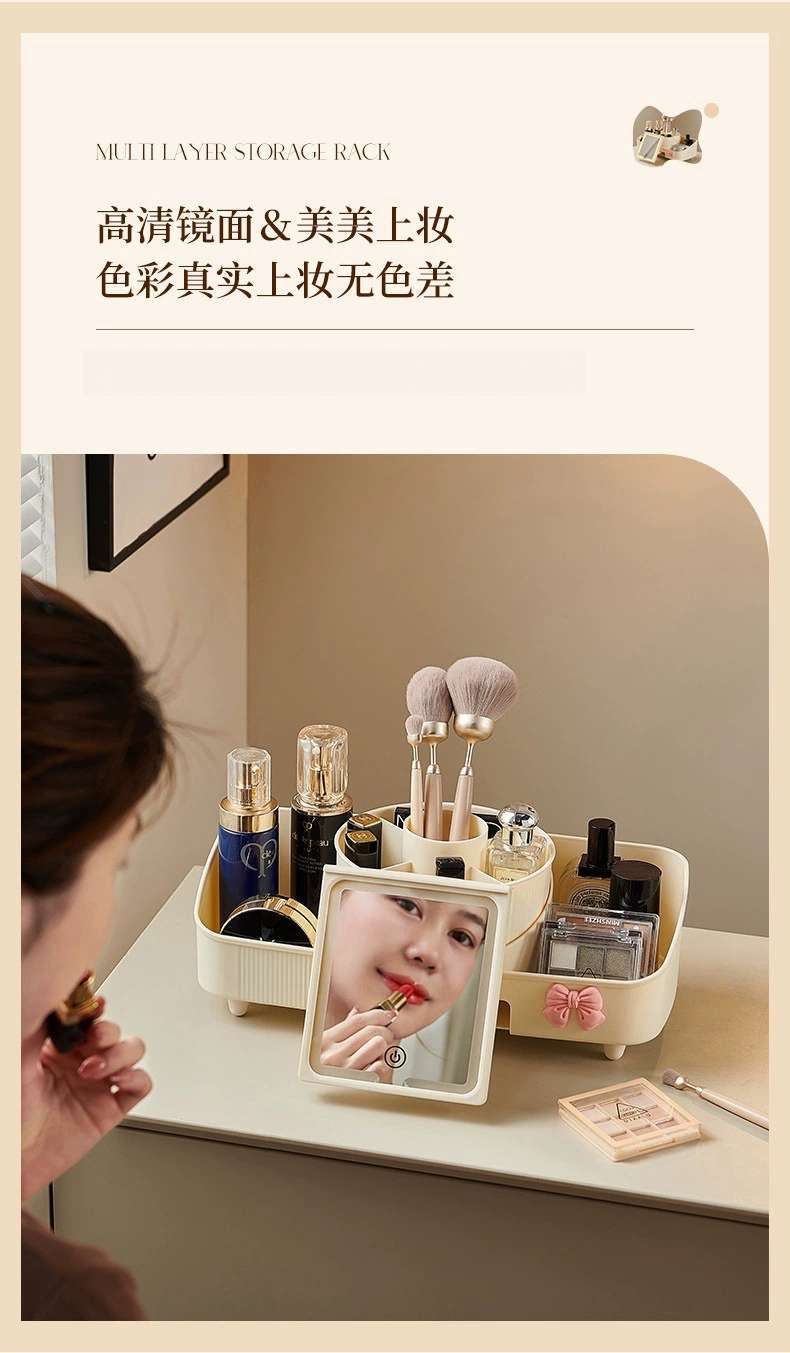 X51-8521 Cosmetics Storage Box with mirror, desktop rotating makeup box, Lipstick, eyeshadow and makeup rack detail image 8