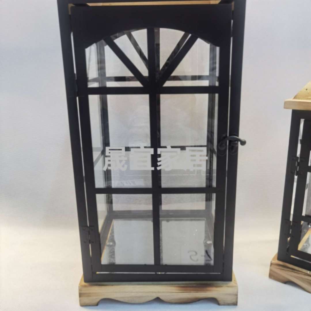 欧式铁艺实木玻璃复古城堡风灯烛台田园家居庭院防风风罩蜡烛S-7115
详情图8