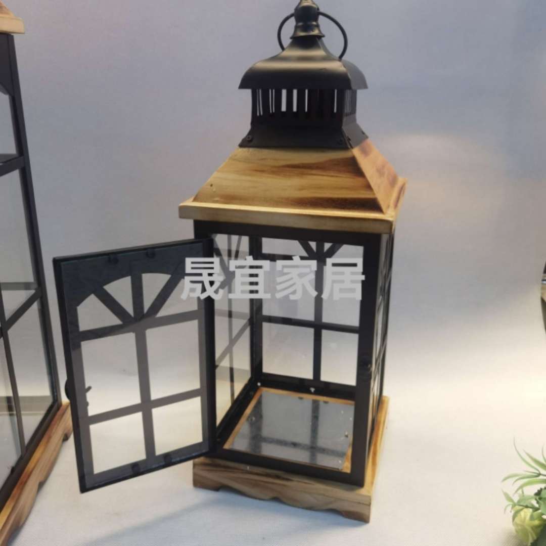 欧式铁艺实木玻璃复古城堡风灯烛台田园家居庭院防风风罩蜡烛S-7115
详情图6