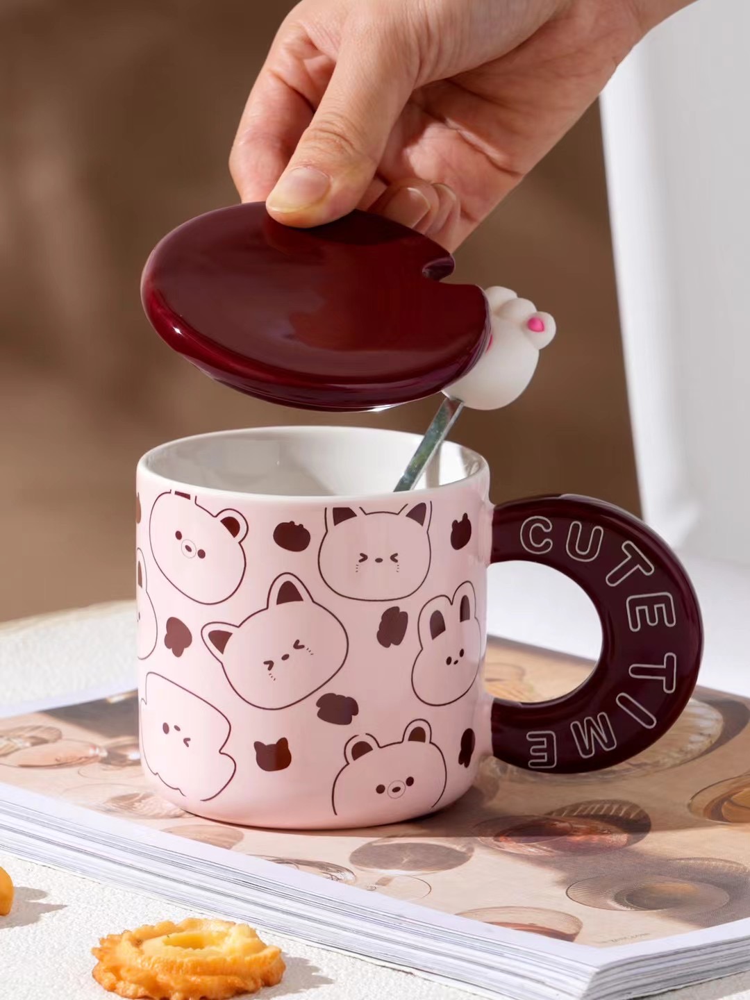 Cute cat ceramic cup, mug, ceramic cup, ceramic cup set details Picture