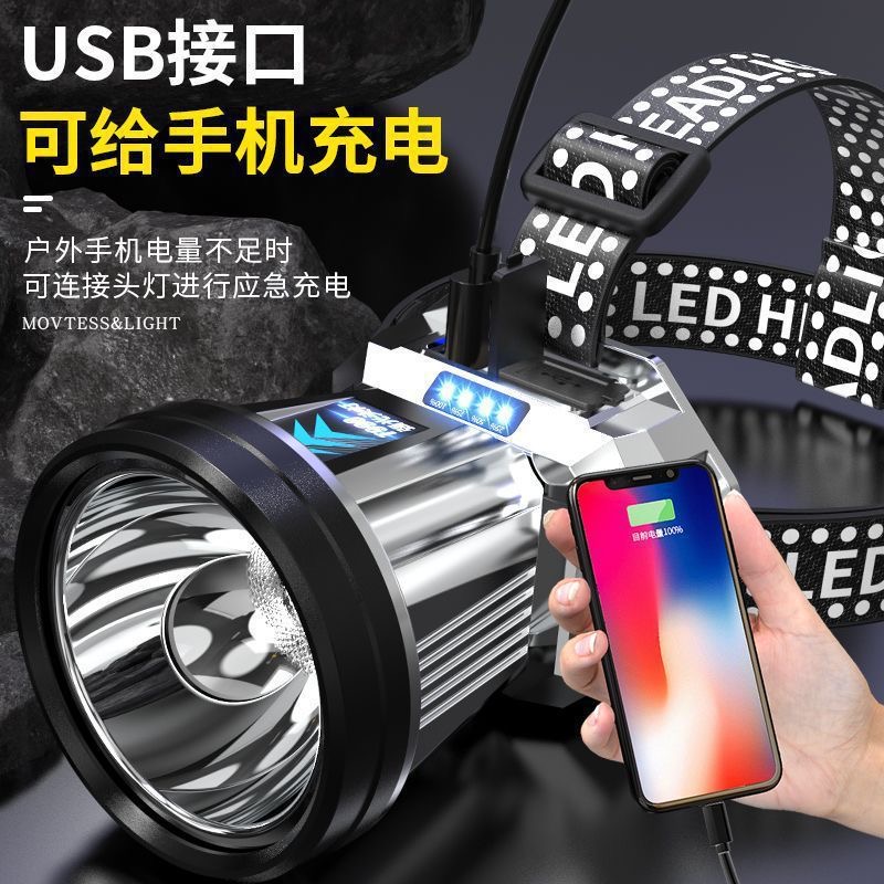Outdoor long-lasting strong headlight, LED head-mounted searchlight, USB charging night fishing miner's lamp, household ultra-bright emergency light, head-mounted flashlight, outdoor night running fishing headlight