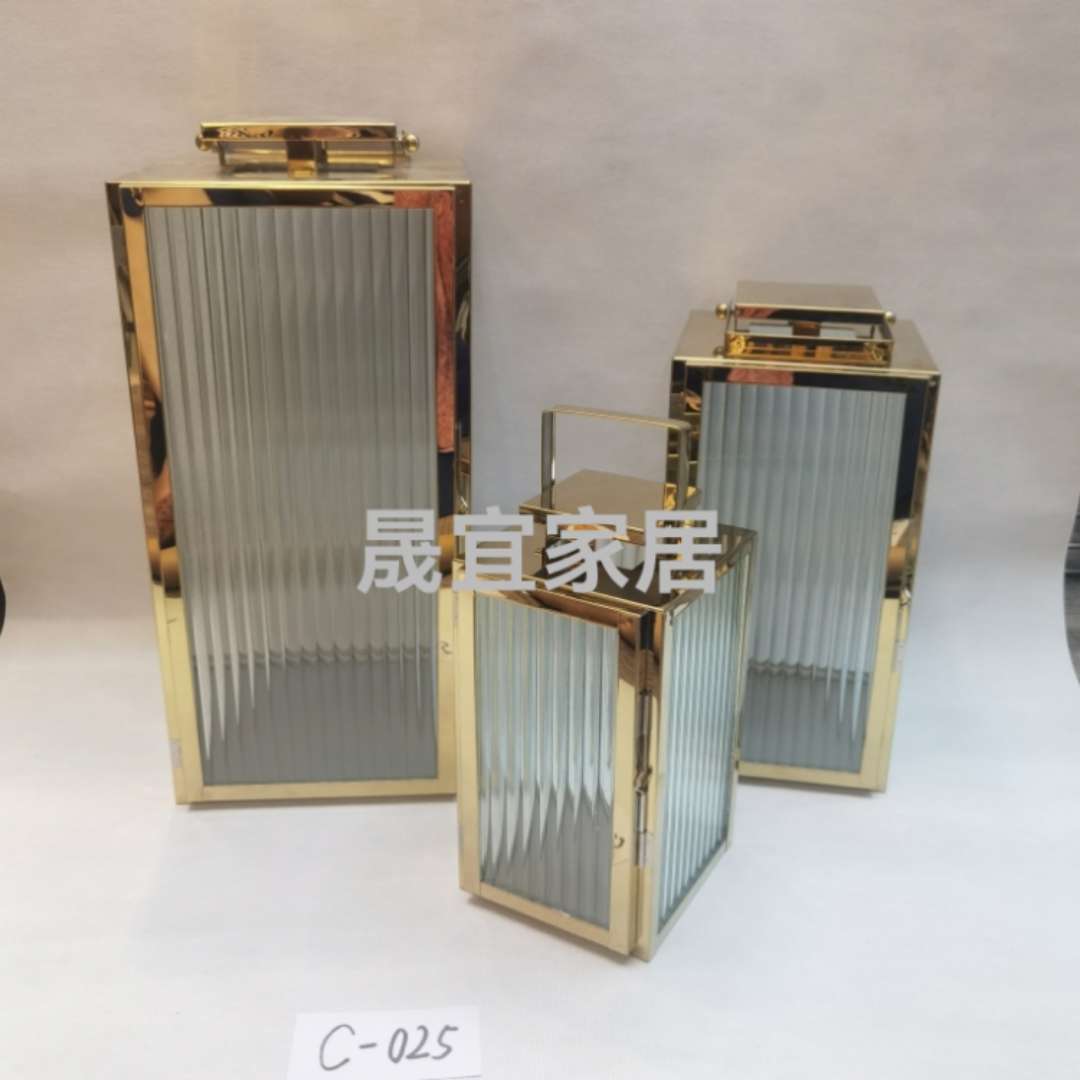 不锈钢金属金色波浪纹加厚玻璃风灯烛台家居落地摆件婚庆庭院欧式美式创意铁艺烛台烛台金属铁小烛台详情图2