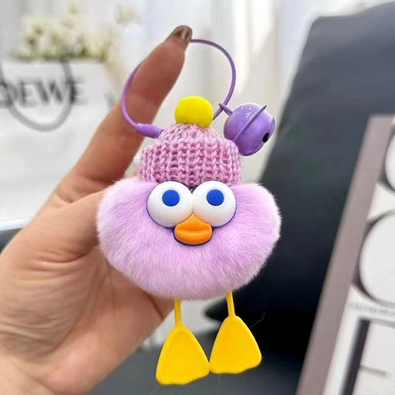 New rabbit fur little duck car keychain pendant, plush toy, small coal ball, schoolbag and bag hanging decoration Application Scenario