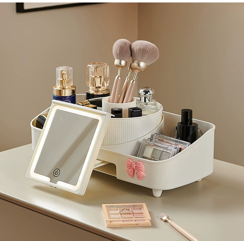 X51-8521 Cosmetics Storage Box with mirror, desktop rotating makeup box, Lipstick, eyeshadow and makeup rack detail image 6