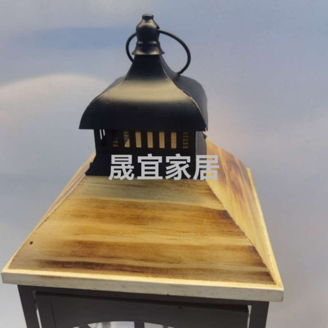 欧式铁艺实木玻璃复古城堡风灯烛台田园家居庭院防风风罩蜡烛S-7115
详情图5