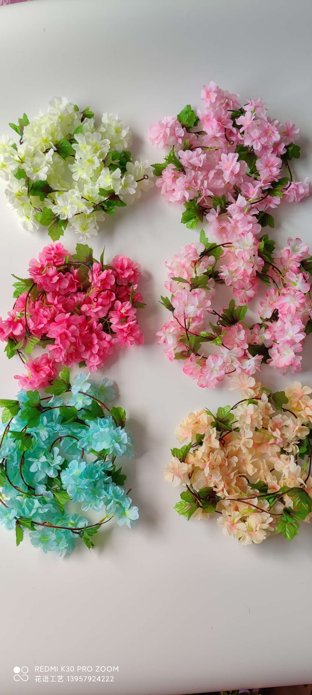 Supply cherry blossom vine artificial plant flower vines for wedding decoration, indoor home encryption, artificial cherry blossom vines detail image 2