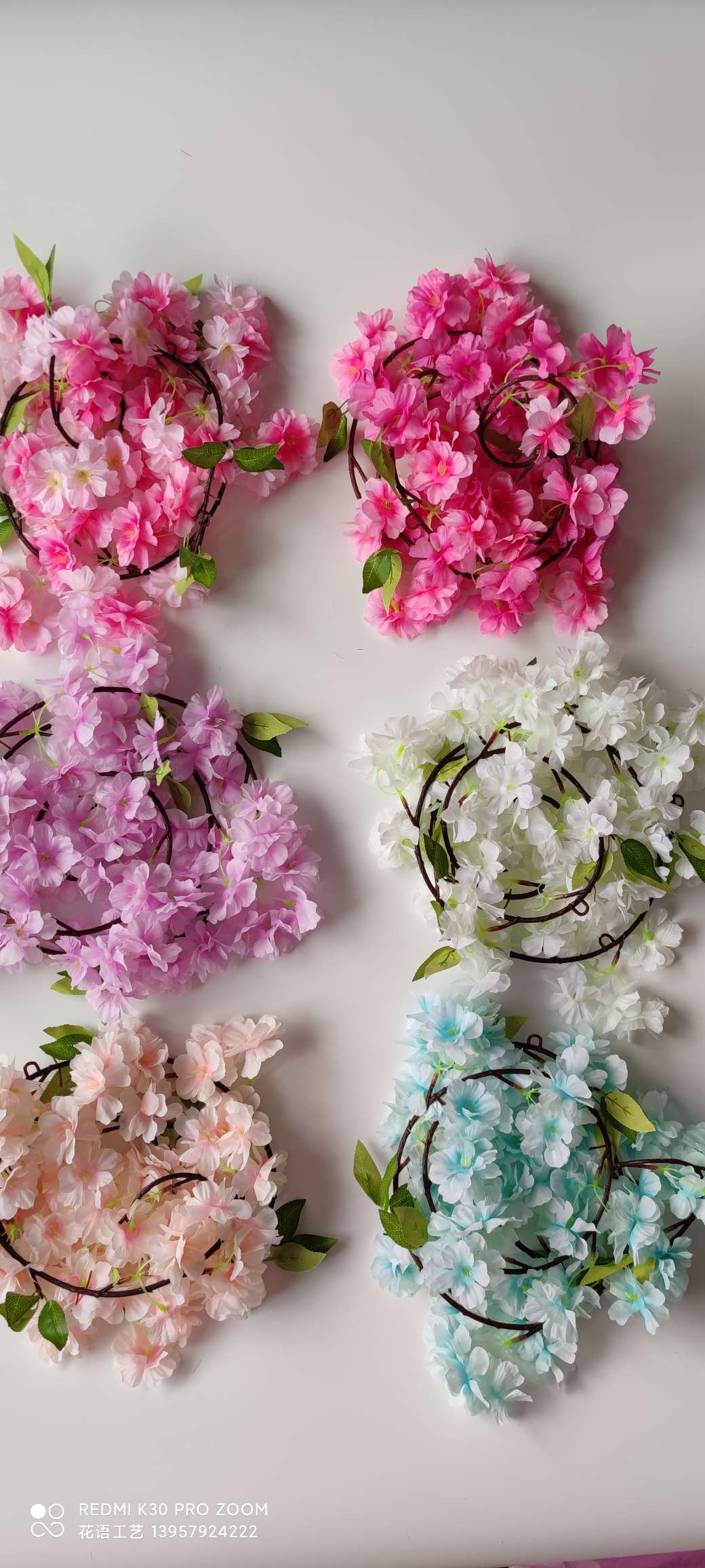 Artificial cherry blossom rattan, artificial flower rattan, wedding furniture, decoration, air conditioning, water pipe winding, Amazon cross-border supply, fake detail image 4