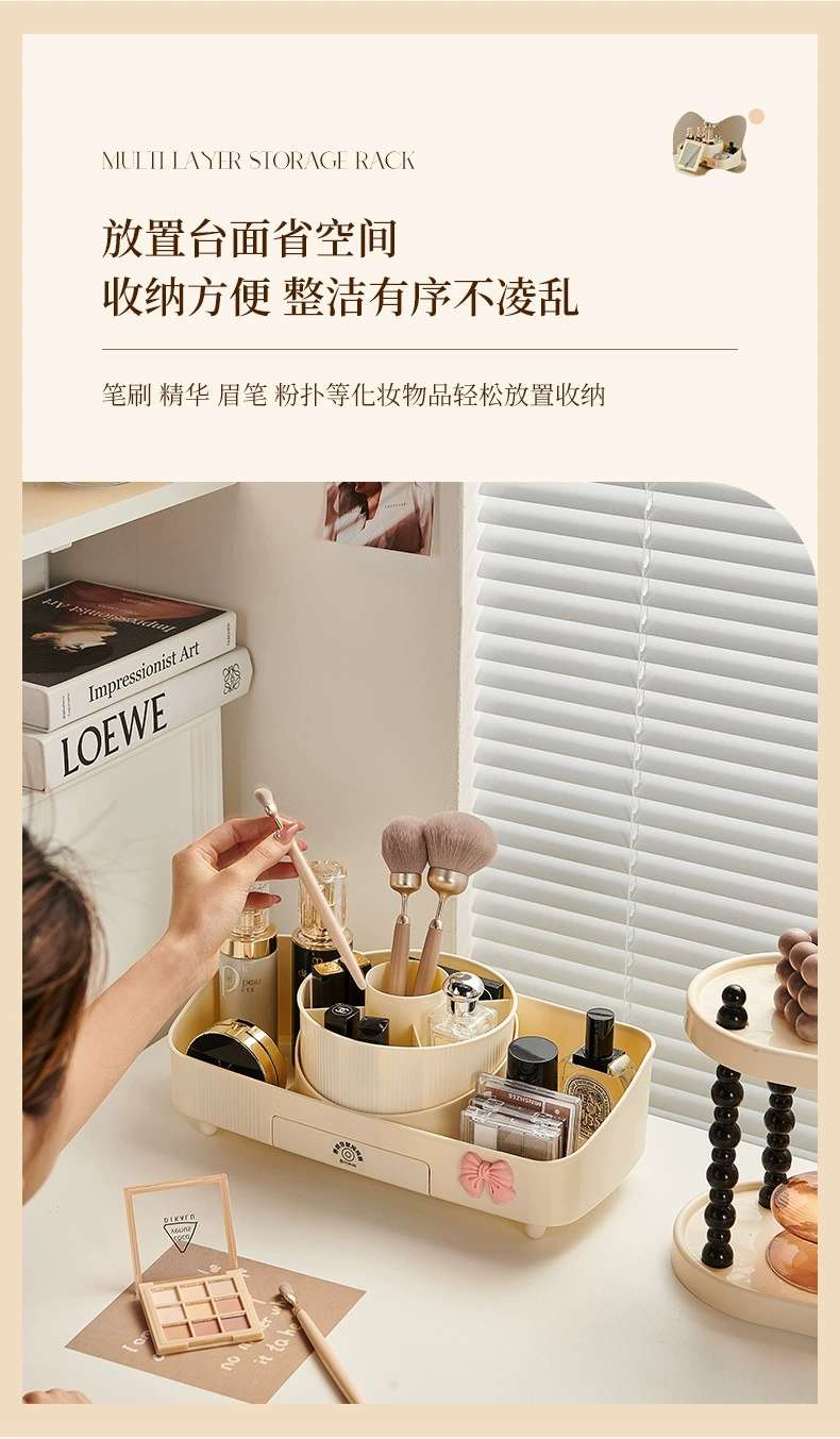 X51-8521 Cosmetics Storage Box with mirror, desktop rotating makeup box, Lipstick, eyeshadow and makeup rack detail image 7