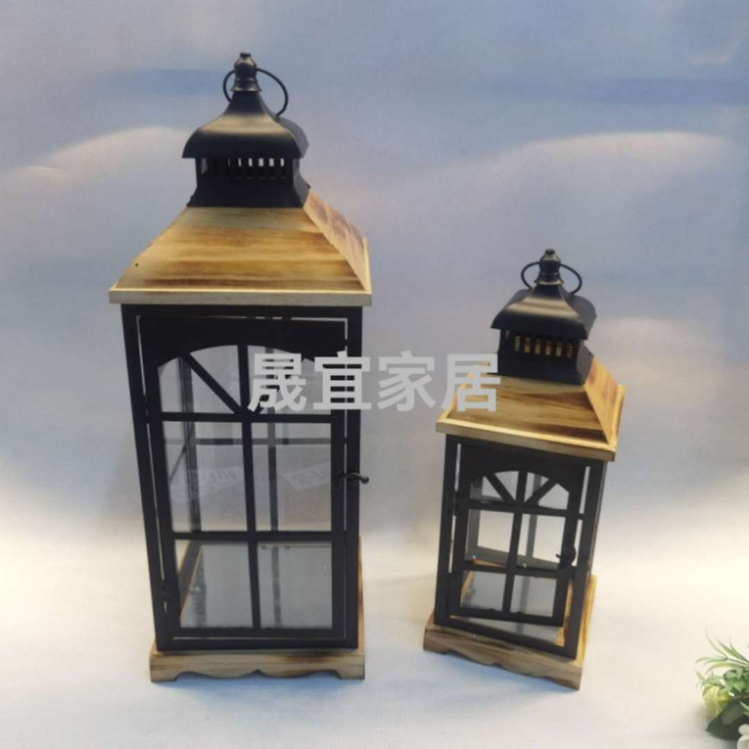 欧式铁艺实木玻璃复古城堡风灯烛台田园家居庭院防风风罩蜡烛S-7115
详情图10